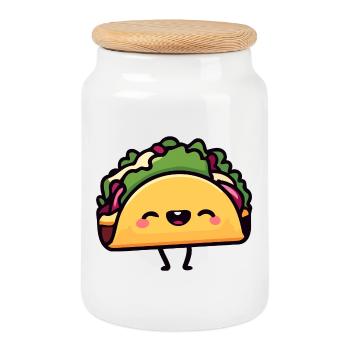 Fröhlicher Taco Toon - Keksdose mit Holzdeckel - Weiß - Vorne