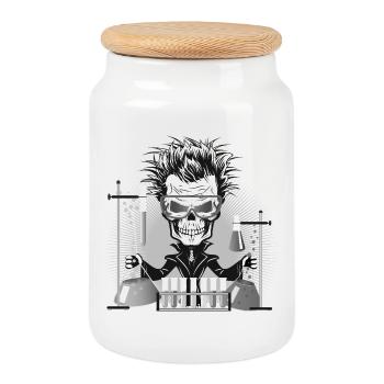 Le crâne en tant que scientifique lugubre dans le laboratoire - Boîte à biscuits avec couvercle en bois - blanc - Devant