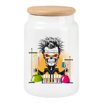 Skull as a gloomy scientist in the laboratory - Cookie Jar with Wooden Lid - white - Front