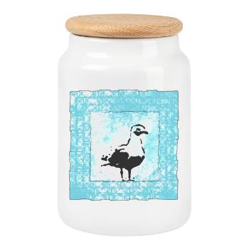 Abstract Seagull Stamp in Watercolor Style - Cookie Jar with Wooden Lid - white - Front