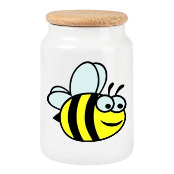 Dessin animé joyeux de l’abeille jaune - Boîte à biscuits avec couvercle en bois - blanc - Devant