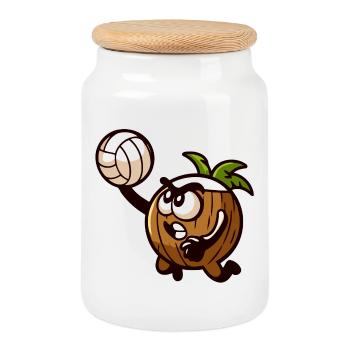 Spike the Volleyball Acorn - Cookie Jar with Wooden Lid - white - Front