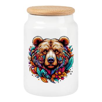 Bear - Cookie Jar with Wooden Lid - white - Front