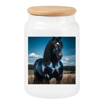Puissant cheval noir - Boîte à biscuits avec couvercle en bois - blanc - Devant