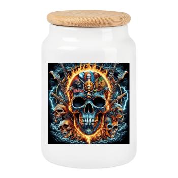 Crâne de métal lourd - Boîte à biscuits avec couvercle en bois - blanc - Devant