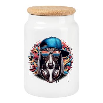 Windhund Gangsta Hund Graffiti Geschenk - Keksdose mit Holzdeckel - Weiß - Vorne