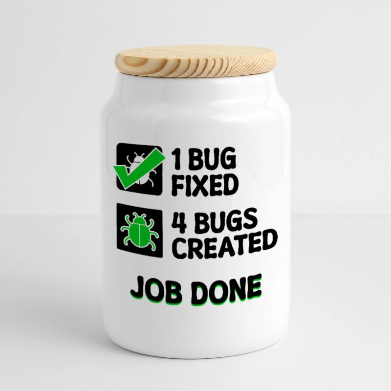 Programmierer Developer Bugfixing Bugs Skripting Keksdose mit Holzdeckel