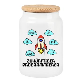 Développeur de code CSS Programmeur C++ Java Php - Boîte à biscuits avec couvercle en bois - blanc - Devant