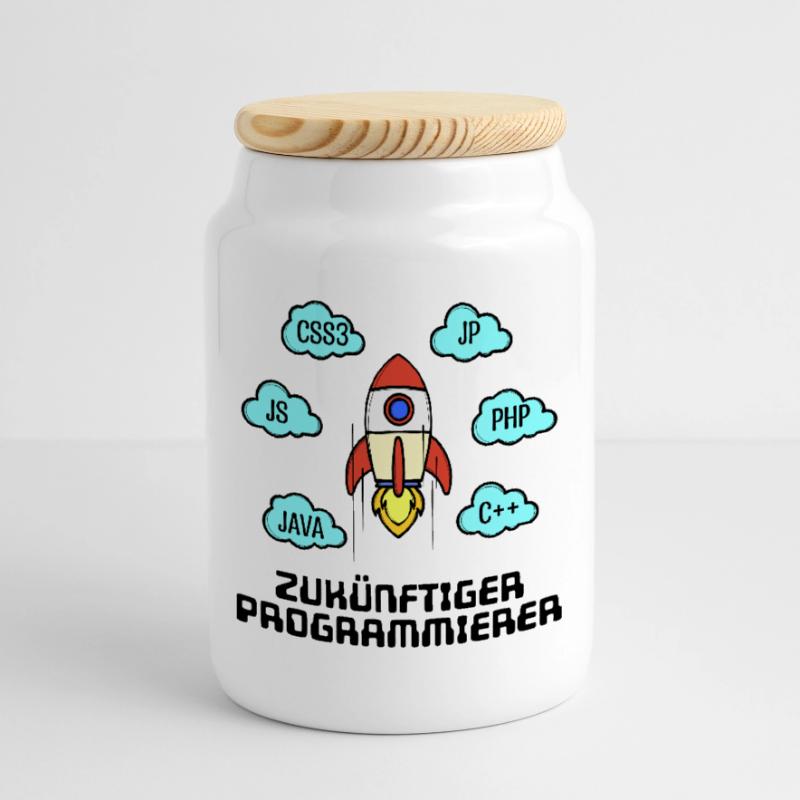 Css Code Developer C++ Java Php Programmer Cookie Jar with Wooden Lid