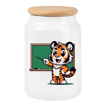 Classe du professeur Tiger - Boîte à biscuits avec couvercle en bois - blanc - Devant