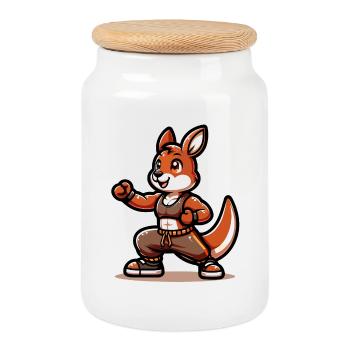 Kickin' Kangaroo Sensei - Cookie Jar with Wooden Lid - white - Front