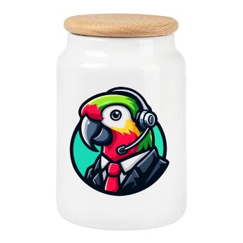 Assistance par chat professionnel Parrot - Boîte à biscuits avec couvercle en bois - blanc - Devant