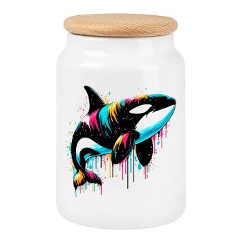 Killer whale - Cookie Jar with Wooden Lid - white - Front