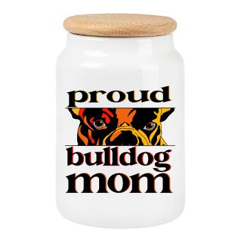 Proud Bulldog Mom – Dog Lover Illustration - Cookie Jar with Wooden Lid - white - Front