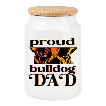 Proud Bulldog Dad – Stolzer Hunde Papa - Keksdose mit Holzdeckel - Weiß - Vorne