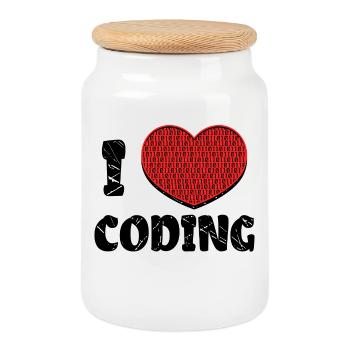 Code Developer Skripting Debug Herz Statement - Keksdose mit Holzdeckel - Weiß - Vorne