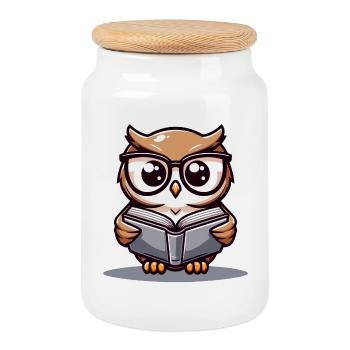 Paroles sages : Le hibou livresque - Boîte à biscuits avec couvercle en bois - blanc - Devant
