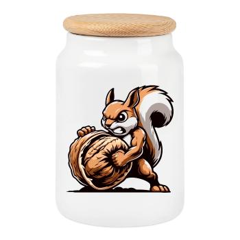 Mighty Nut Conqueror: The Energetic Squirrel - Cookie Jar with Wooden Lid - white - Front