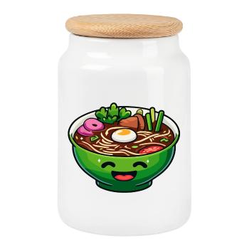 Happy Ramen Bowl: Die fröhliche Suppe - Keksdose mit Holzdeckel - Weiß - Vorne