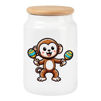 Maraca Monkey: Der musikalische Primat - Keksdose mit Holzdeckel - Weiß - Vorne