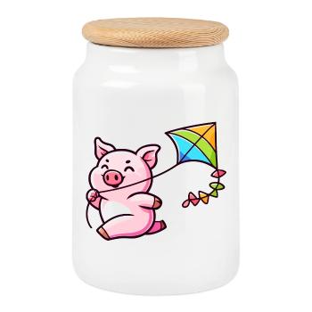 L’aventure du cerf-volant de Breezy Piglet - Boîte à biscuits avec couvercle en bois - blanc - Devant