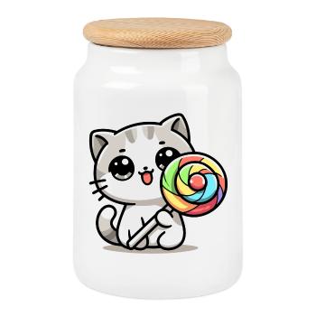 Sweet Whiskers: Die Candy Cat - Keksdose mit Holzdeckel - Weiß - Vorne