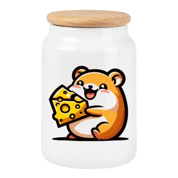 Cheesy Chomper: Der entzückende Hamster - Keksdose mit Holzdeckel - Weiß - Vorne