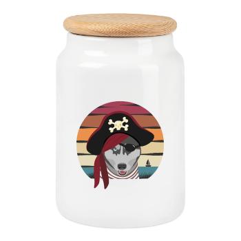 Chien pirate - Boîte à biscuits avec couvercle en bois - blanc - Devant