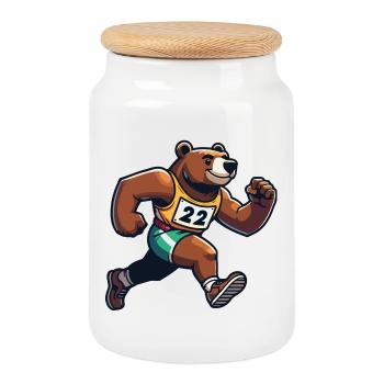 Marathon Bear : le coureur rapide - Boîte à biscuits avec couvercle en bois - blanc - Devant