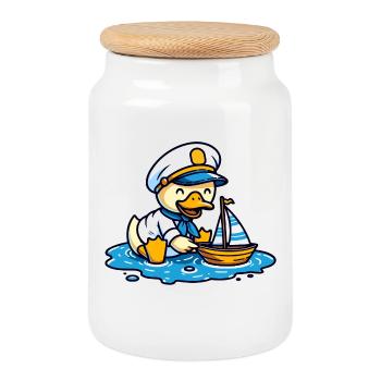 Sailing Duck : Le capitaine marin - Boîte à biscuits avec couvercle en bois - blanc - Devant
