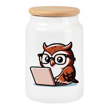 Wise Web Owl: Der Wissensnavigator - Keksdose mit Holzdeckel - Weiß - Vorne