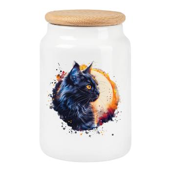 Mystischer Katzenporträt Kunstdruck - Keksdose mit Holzdeckel - Weiß - Vorne