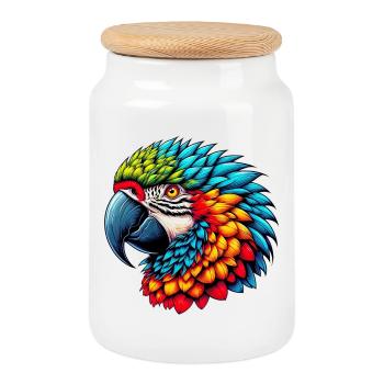 Parrot - Cookie Jar with Wooden Lid - white - Front