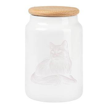 White Cat Patterns Light Strokes - Cookie Jar with Wooden Lid - white - Front
