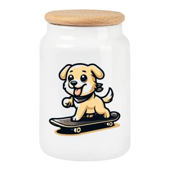 Skateboarding Pup : le chien intelligent de la rue - Boîte à biscuits avec couvercle en bois - blanc - Devant