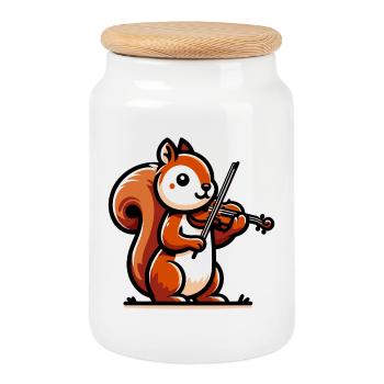 Melodic Squirrel: Symphonie im Park - Keksdose mit Holzdeckel - Weiß - Vorne