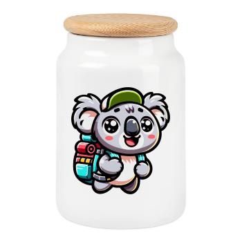 Illustration de routard Koala aventureux - Boîte à biscuits avec couvercle en bois - blanc - Devant