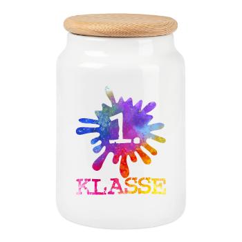 Colorful splash of color purple blue red yellow - 1st class - Cookie Jar with Wooden Lid - white - Front