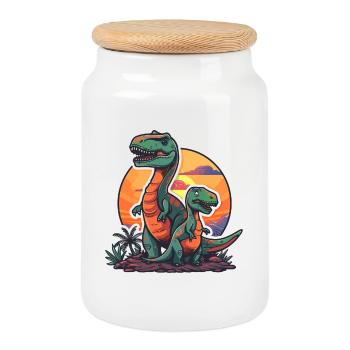 Dinosaure Papa Dino Père Fils Vintage Rétro - Boîte à biscuits avec couvercle en bois - blanc - Devant