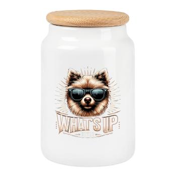 Kleinspitz Spitz Was geht ab Gangsta Hund Geschenk - Keksdose mit Holzdeckel - Weiß - Vorne