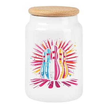 Style de dessin animé de bowling - Boîte à biscuits avec couvercle en bois - blanc - Devant