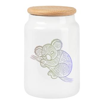 Koala in Aborigine-Mustern, Stammesmuster - Keksdose mit Holzdeckel - Weiß - Vorne