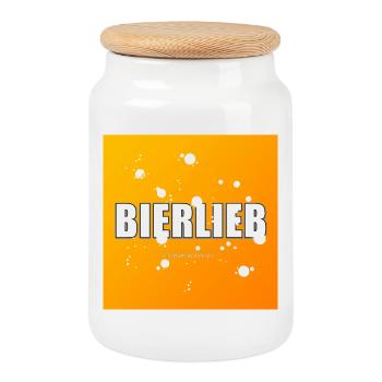Bierlieb - square - Cookie Jar with Wooden Lid - white - Front