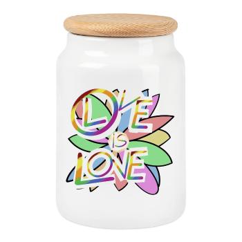 Motif de cœurs et de fleurs colorés - Boîte à biscuits avec couvercle en bois - blanc - Devant