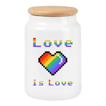 Pixel Heart Rainbow Love - Cookie Jar with Wooden Lid - white - Front