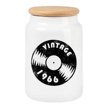 Vintage 1966 - Keksdose mit Holzdeckel - Weiß - Vorne