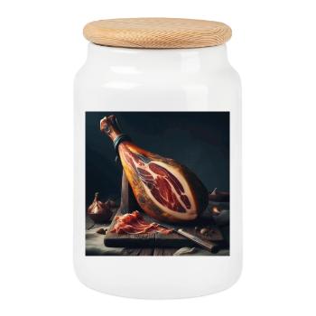 Cuisse de jambon serrano - Boîte à biscuits avec couvercle en bois - blanc - Devant