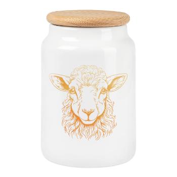 Lamb Portrait - Cookie Jar with Wooden Lid - white - Front