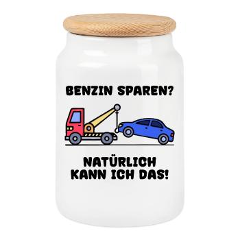 Auto Statement Tanken Energiespeicher Energie - Keksdose mit Holzdeckel - Weiß - Vorne