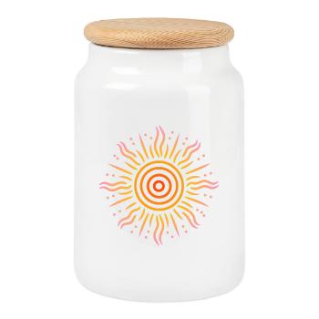soleil motifs tribal jaune rouge rose - Boîte à biscuits avec couvercle en bois - blanc - Devant